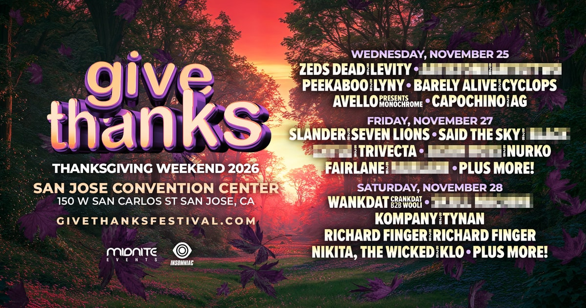 Official Give Thanks 2026 preliminary lineup poster; some partners are blurred