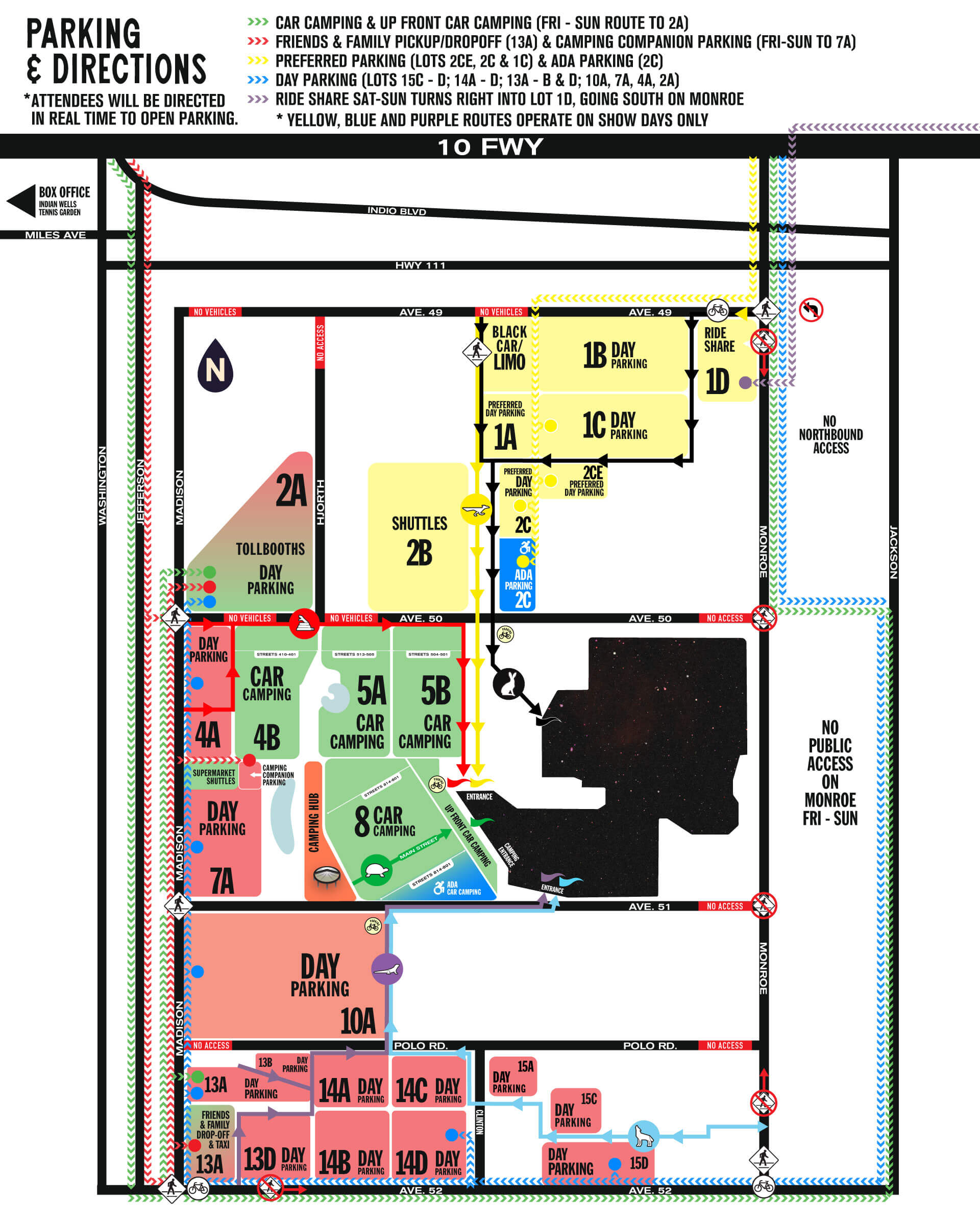 Official Head Trip 2026 parking and driving directions map — day parking, camping, rideshare, ADA parking and will-call
