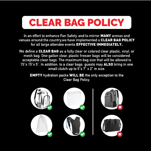 HEX clear bag policy published in the official FAQ