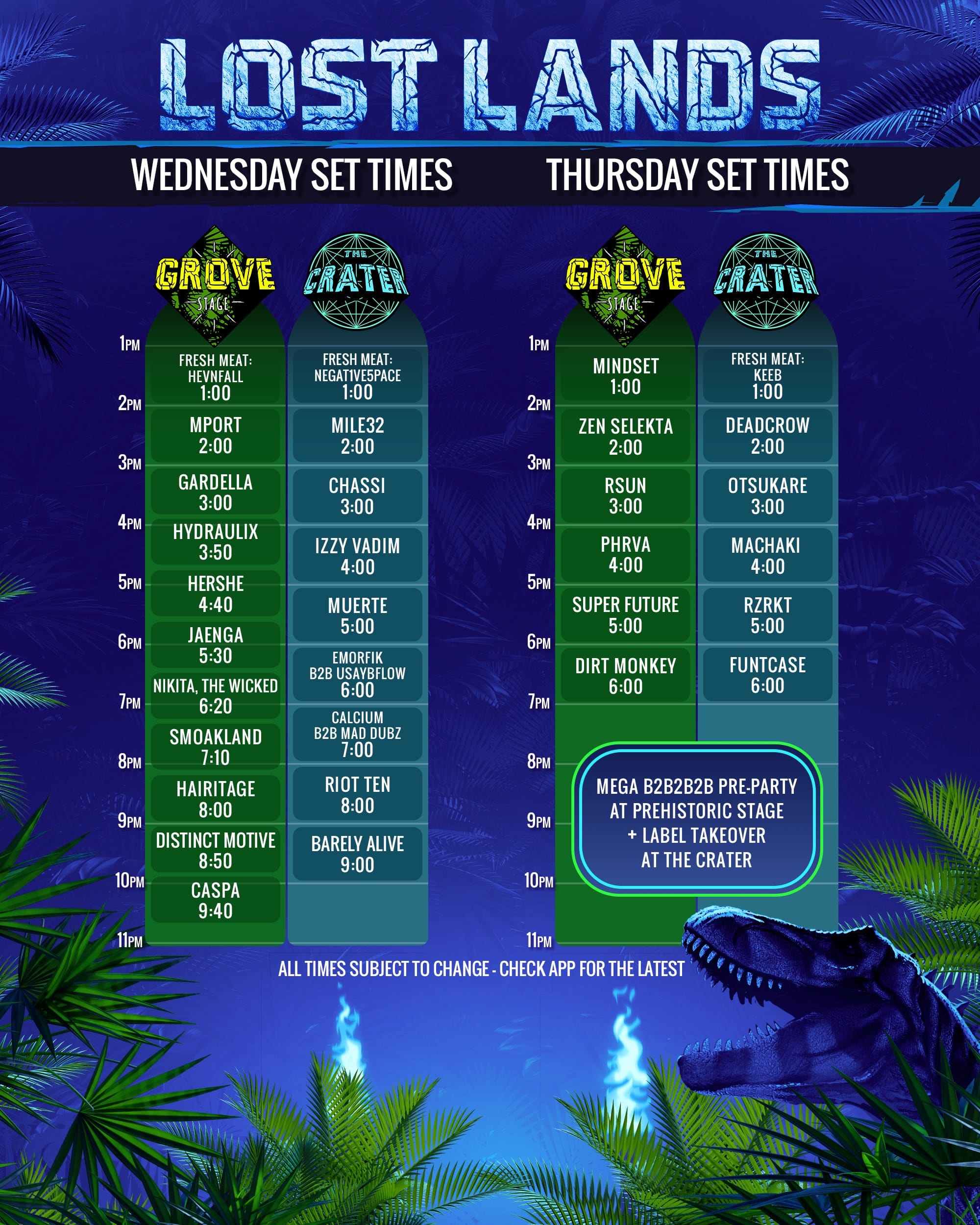Lost Lands 2026 official set times - Wednesday and Thursday, September 16–17
