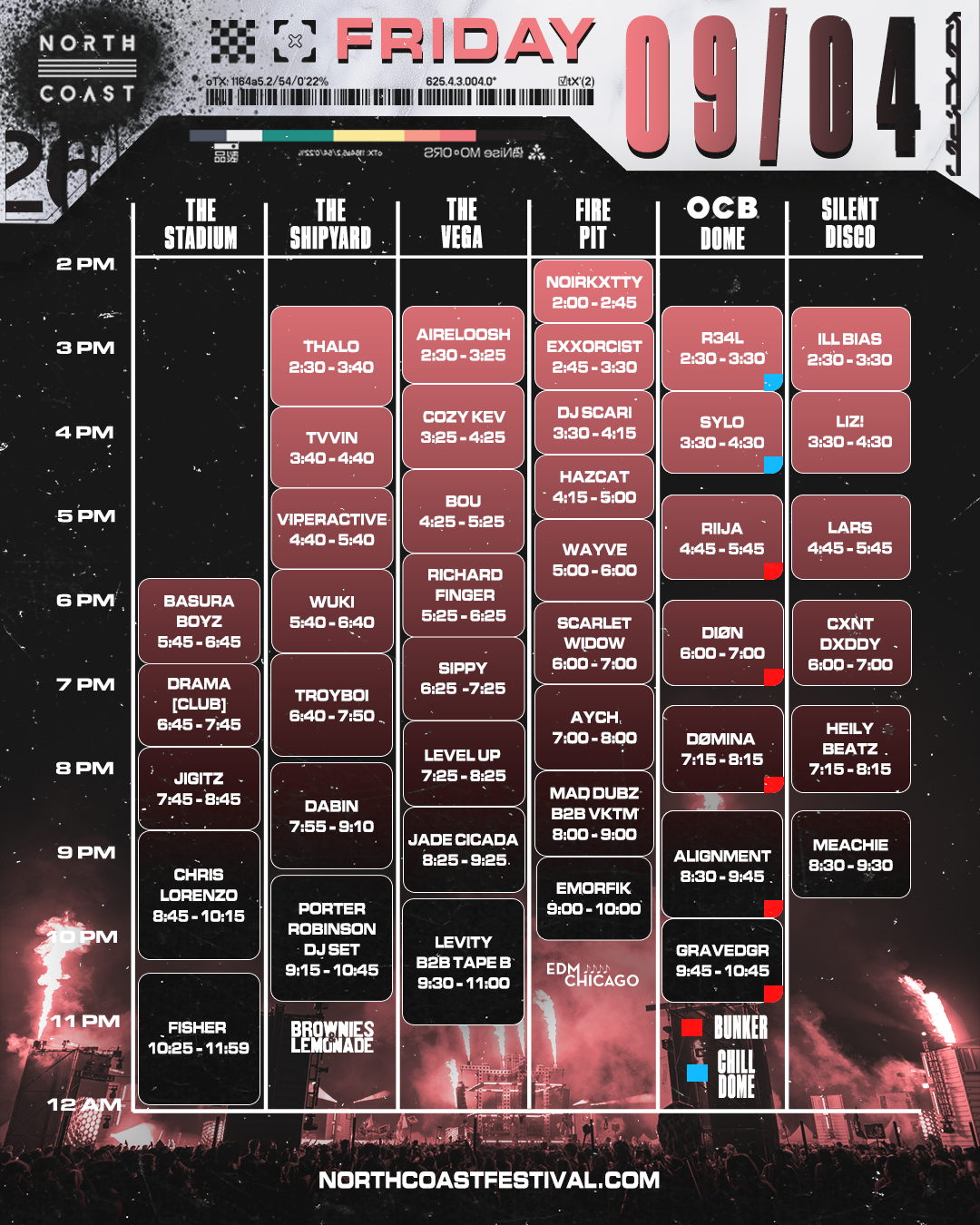 North Coast Music Festival 2026 official set times - Friday