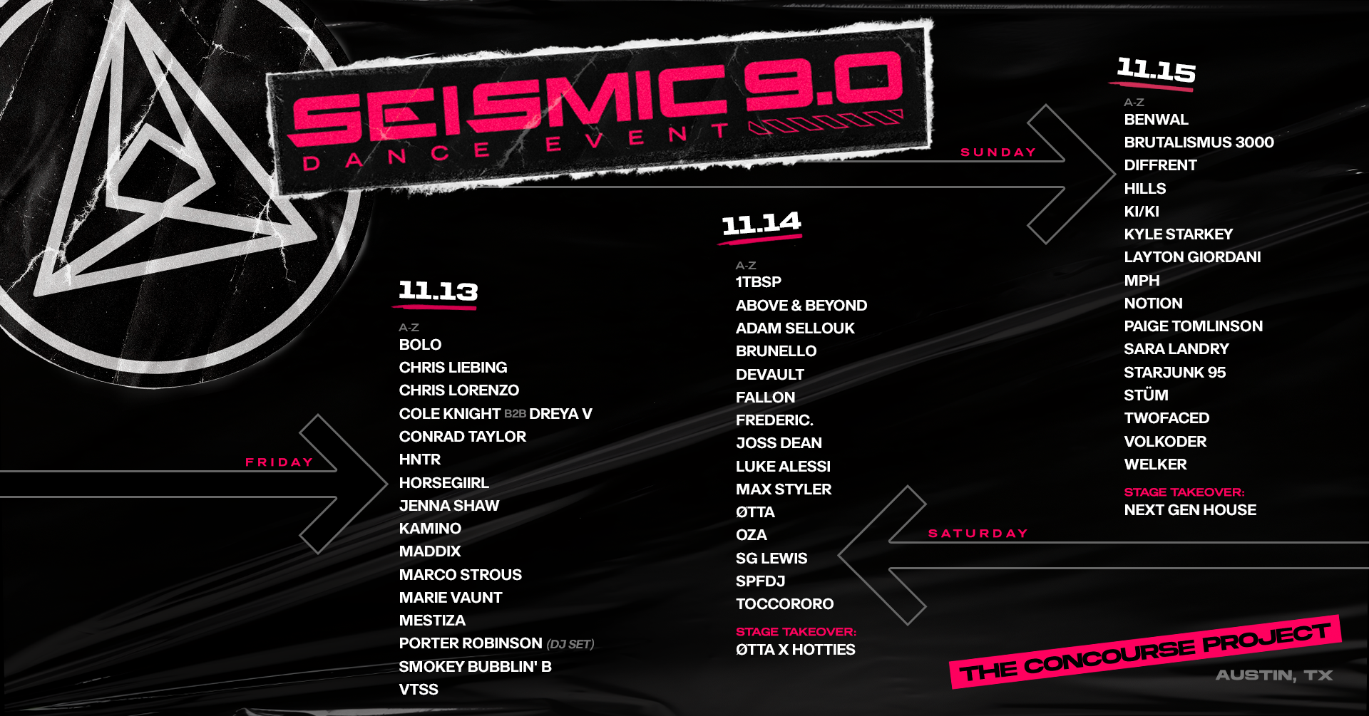 Seismic Dance Event 9.0 lineup by day